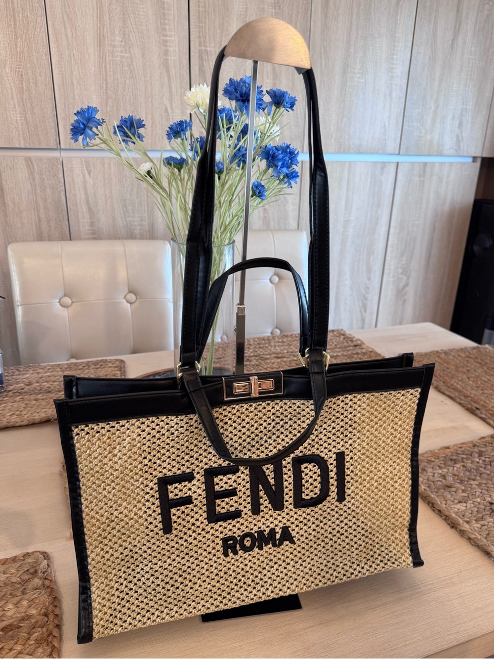BOLDLY EMROIDERED FENDI ROMA TOTE CONVERTIBLE SHOULDER BAG